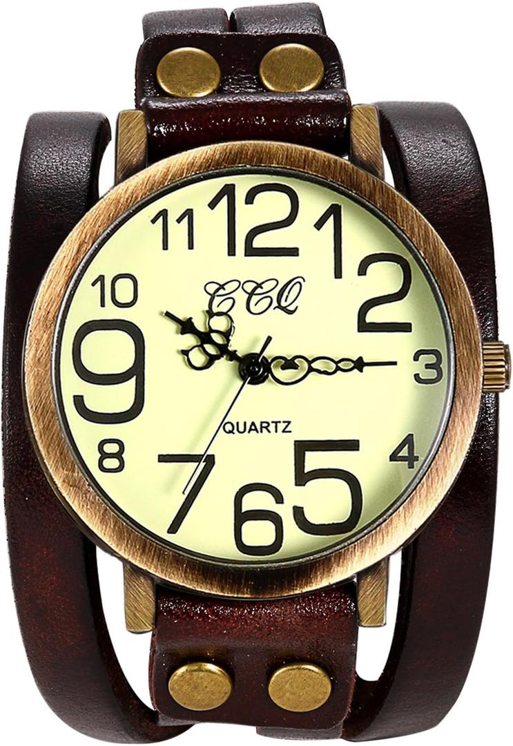 Lancardo Vintage Ladies Large Arabic Markers Multi Layers Leather Wrap Cuff Bracelet Wrist Watch Browm Black Green Orange (brown) Lancardo Vintage Ladies Large Arabic Markers Multi Layers Leather Wrap Cuff Bracelet Wrist Watch Browm Black Green Orange (brown)