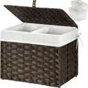 GREENSTELL Storage Basket with Lid, 9.2 Gallon(35L) Small Wicker Storage Basket with Handles, Foldable, 2 Removable Liner Bags, Metal Frame, for Bedroom, Laundry Room, Brown,15.7"*11.8"*11.8"