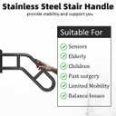 Wall Mount Hand Rails for Outdoor or Indoor Steps Stair Railing Metal Heavy Duty Non-Slip 1-3 Step Safe Bars U-Shape Safety Handle Powder Coated Grab Porch Courtyard Doorways Black 23in