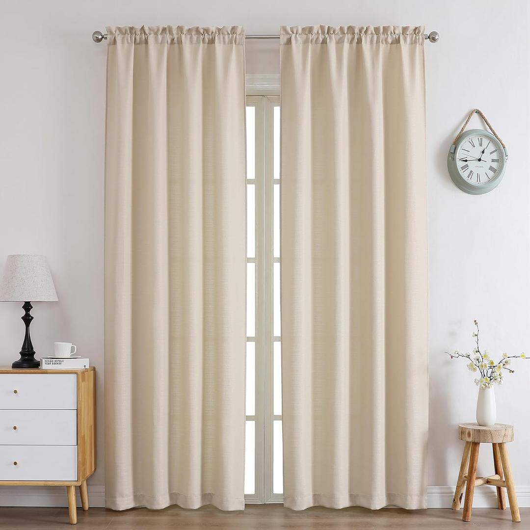 Chyhomenyc Light Filtering Curtains 96 Inch Length 2 Panels Set, Faux Linen Textured Soft Airy Privacy Farmhouse Curtain Drapes for Living Room Bedroom, Each 40Wx96L Inches, Linen Color