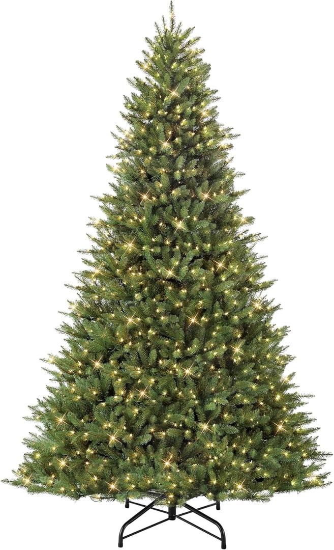 Puleo International 9ft Pre-Lit Full Fraser Fir Artificial Christmas Tree with 1000 Clear Lights, 3647 Realistic Dense Branch Tips, Easy Setup Artificial Trees with Sturdy Metal Stand