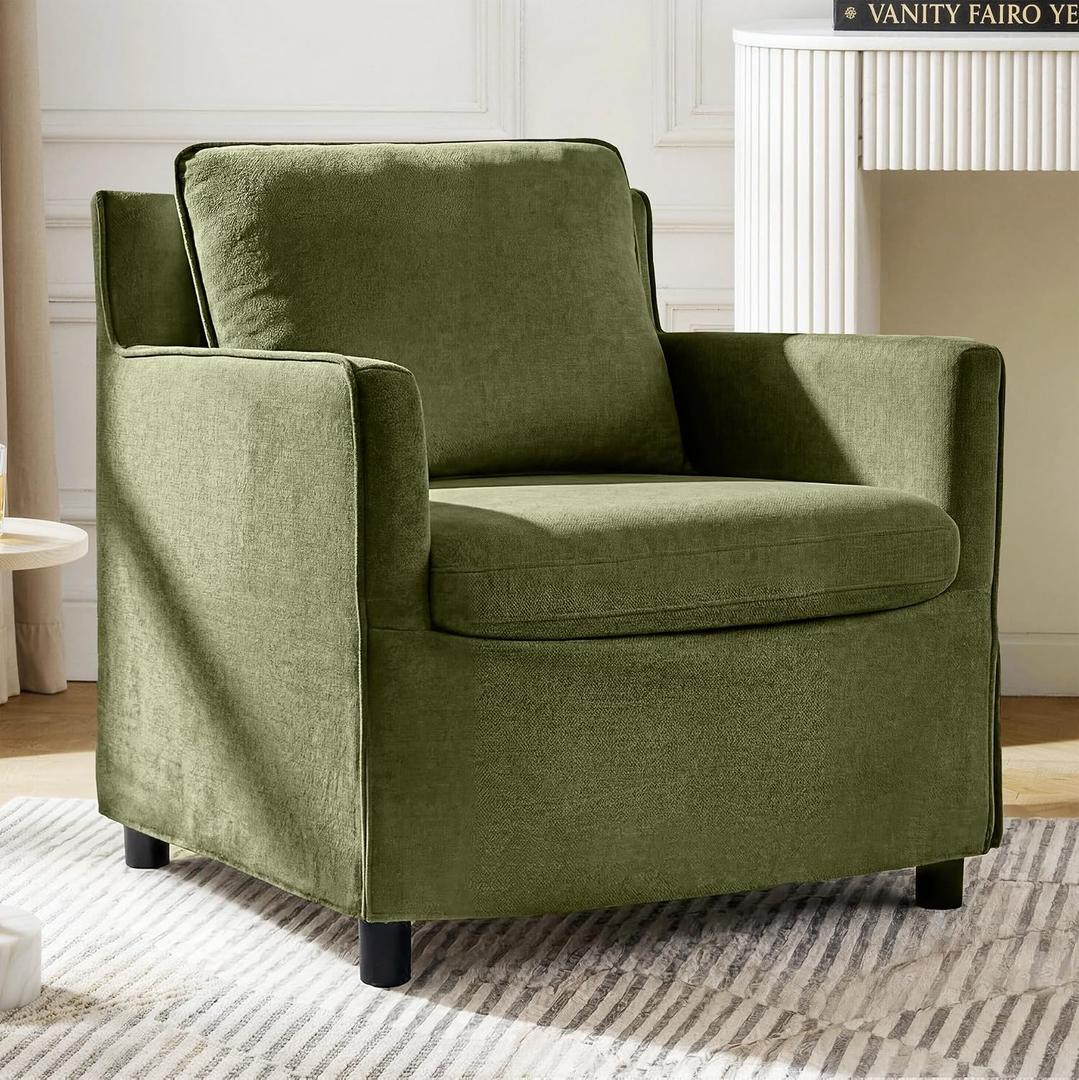 Upholstered Barrel Accent Chair, Modern Single Sofa with Washable Cover for Living Room, Bedroom,Reading Spaces,Office,Green