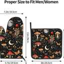 Cute Mushroom Oven Mitts and Pot Holders Sets of 3, Heat Resistant Black Hot Pads Oven Gloves with Hanging Loop for Cooking Grilling Baking, Boho Kitchen Decor, Witchy Gifts for Women Mushroom Lovers