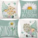 Light Blue Spring Summer Throw Pillow Covers 18 x 18 Set of 4 Daisy Floral Gnomes Sunshine Decorative Cushion Case for Sofa Couch Patio