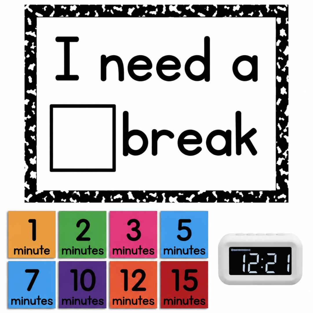 10 Pcs Calm Down Corner Supplies Composition Book I Need a Break Magnetic Visual Calming Corner Support Composition Classroom and Special Education Must Haves Including Break Card and Timer(Pencil)