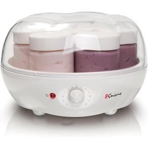 Euro Cuisine YM100 Automatic Yogurt Maker with 7 - 6oz Glass Jars & 15 Hour Timer, Electric Yogurt Maker with Auto Shut Off, Promote Gut Health