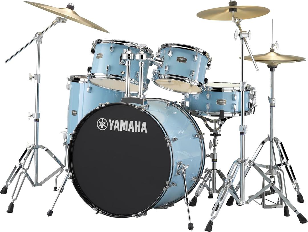 Yamaha Rydeen 5-Piece Drum Set With 22" Bass Drum, Floor Tom, 2 Toms With Ball Clamp And Wood Snare Drum, Gloss Pale Blue
