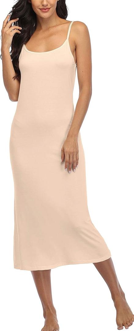 Summienlink Women's Full Slip for Under Dresses Sexy Long Sleeveless Nightgown Cami Dress (Nude, Small)