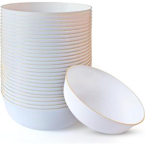 R-kay Gold Plastic Bowls Disposable Heavy Duty - 16 Oz Gold Plastic Soup Bowls - 30 Pack Disposable Soup Bowls - Premium Quality Upscale Disposable Bowls for Hot Soup, Salads
