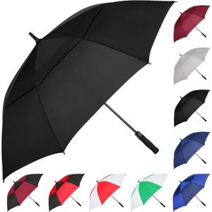MRTLLOA 54/62/68/72 Inch Automatic Open Golf Umbrella, Extra Large Oversize Double Canopy Vented Windproof Waterproof Stick Umbrellas for Rain (Black)