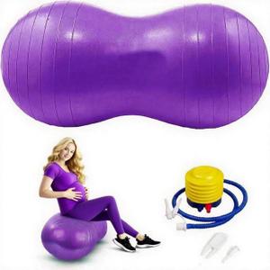 Peanut Shaped Yoga Ball, 90x45cm Anti Burst Exercise Ball, Heavy Duty PVC Fitness Peanut Ball with Pump and Plug, for Adult Workout, Pregnancy, Labor Support and Physical Therapy