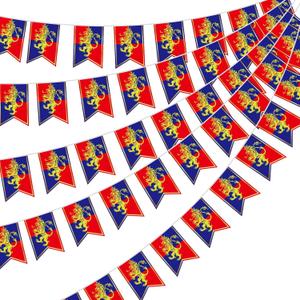 Hestya 5 Pcs 49ft Medieval Party Decorations Fantasy Pennant Banners with Lion Design Knight Bunting Banner Garland Hanging Decorations Photo Prop for Fairytale Birthday Party Decor Supplies