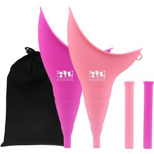 Female Urinals Portable Reusable Silicone, Women Stand Up Pee Device, Easy to Use, Suitable for Camping, Outdoor, Travel Post Surgery Aid Pack of 2(Magenta+ Light Pink)