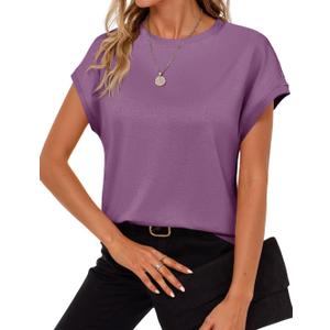 Cicy Bell Womens Cap Sleeve Shirts Tops Casual Crew Neck Tank T-Shirts (Purple)