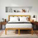 14 in Full Size Bamboo Platform Bed Frame with Tall Headboard No Box Spring,Natural