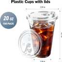100-Pack 20 oz Iced Coffee Cups with Lids, Disposable Plastic Cups with Lids - BPA-Free, Perfect for Iced Coffee, Milkshakes, and Juices, Ideal for Home, Office, and Parties