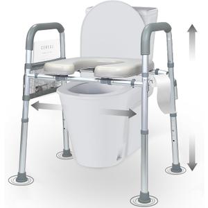 Raised Toilet Seat with Handles, Toilet Seat Risers for Seniors Width and Height Adjustable Raised Toilet Seat with Handles for Elderly (350 Pound)