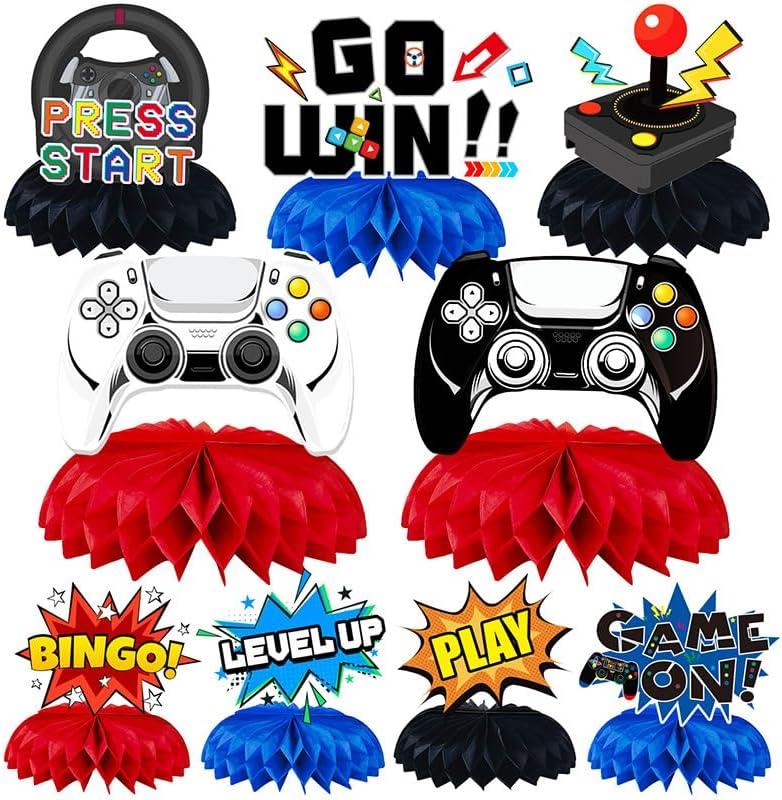 9 PCS Video Game Honeycomb Table Centerpiece Game Party Table Toppers Decorations for Video Game Theme Birthday Party Kids Boys Girls Supplies by Oiuyamn