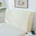 CAMZ Velvet Bed Headboard Slipcover Full Queen California King, Stretch Bed Headboard Cover Soft Dustproof Protector Cover for Bedroom Decor Rice White, Queen Headboard Length (59"-67")