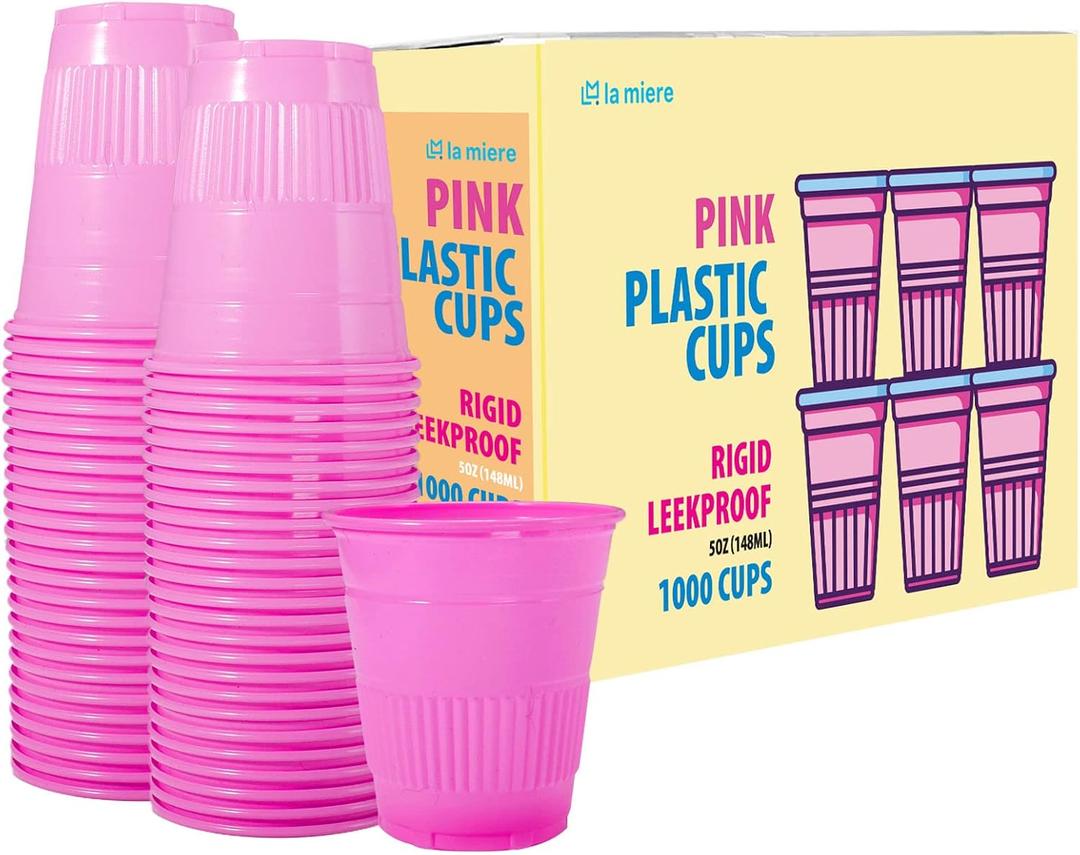 LA MIERE 1000 Pack 5 oz Plastic Cups, Reinforced Durability, BPA-Free, Smooth Rim for Dental Clinics, Bathroom & Dispenser Use, Pink, Small