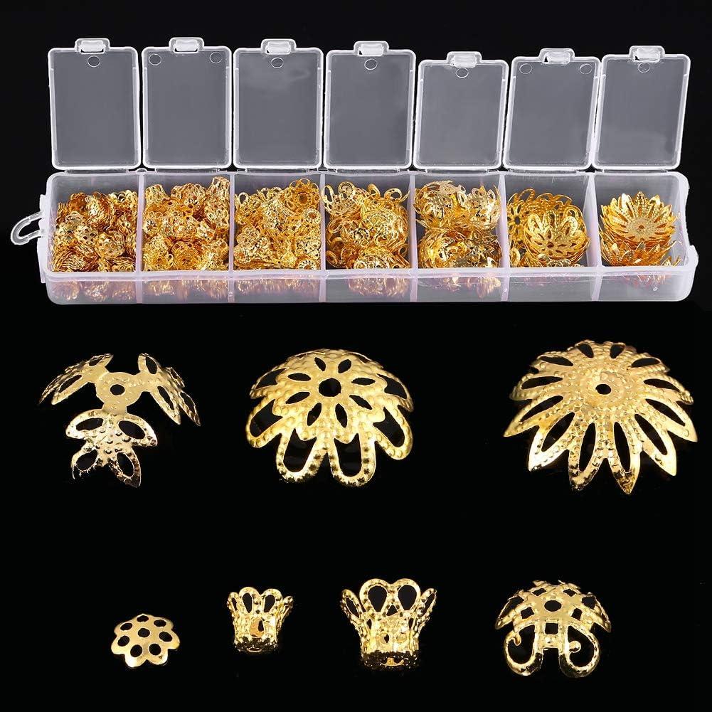 300PCS Bead Caps for Jewelry Making Bulk Gold Beads Supplies Spacers Flower Metal Spacer Extra Large Beads Shaped Holder Plated Bracelet Jewelry Bead Caps Necklace Earring Findings Accessories (Gold)