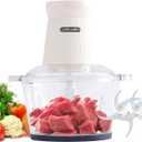 500W Food Processor, White Meat Grinder with Glass Bowl 8 Cup, Electric Food Chopper with 2 Sharp Blade Sets for Meat, Fruits, Vegetables, Baby Food, Nuts, 2 Speed