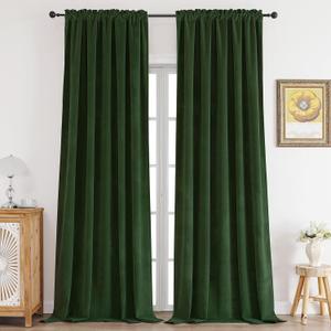 CUCRAF Dark Olive Green Velvet 100% Blackout Curtains 63 inches Long, Thermal Insulated, Noise Reducing Rod Pocket Luxury Drapes for Bedroom Living Room(52x63 inches, 2 Panels)