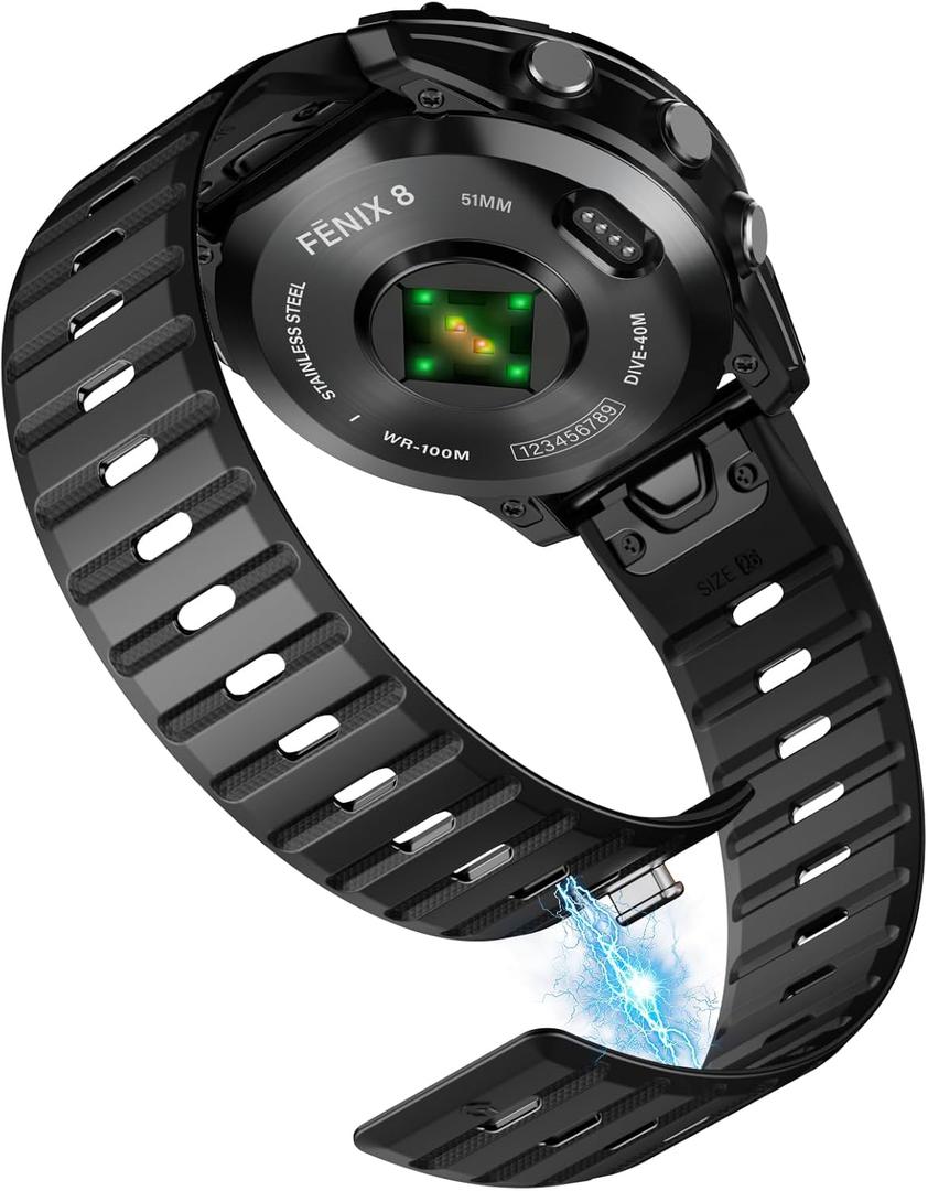 Strong Magnetic Silicone Watch Bands for Garmin Fenix 8/8 Pro 51mm/7X/6X/5X, 26mm Quickfit Bands Strap Compatible with Garmin Fenix 7X Pro/6X Pro/5X Plus/3/3HR Smartwatches