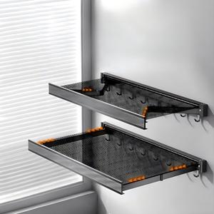 23.6in Width Retractable Clothes Drying Rack with Template, Wall Mounted Mesh Clothes Hanger Rack, Sweater Drying Rack with 6 Hooks, Laundry Drying Rack for Bathroom,Balcony,Wash Basins2packs