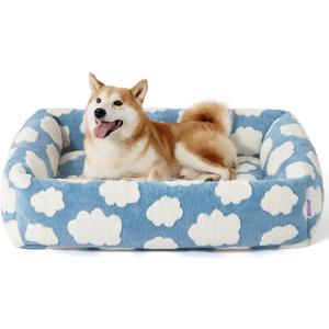Lesure Cute Dog Bed for Large Dogs - Washable Pet Beds,Cozy Rectangle Orthopedic Sofa with Jacquard Shaggy Plush & Anti Slip Bottom,36x27x8inches (Cozy Clouds Blue)
