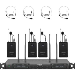 Phenyx Pro 4-Channel Wireless Microphone System, UHF Auto Scan Cordless Mic Set, 4 Bodypacks w/Headsets/Lapel Mics, 4x40 Frequencies, 328ft Coverage, Mic for Church, DJ, Meeting (PTU-7000-4B)