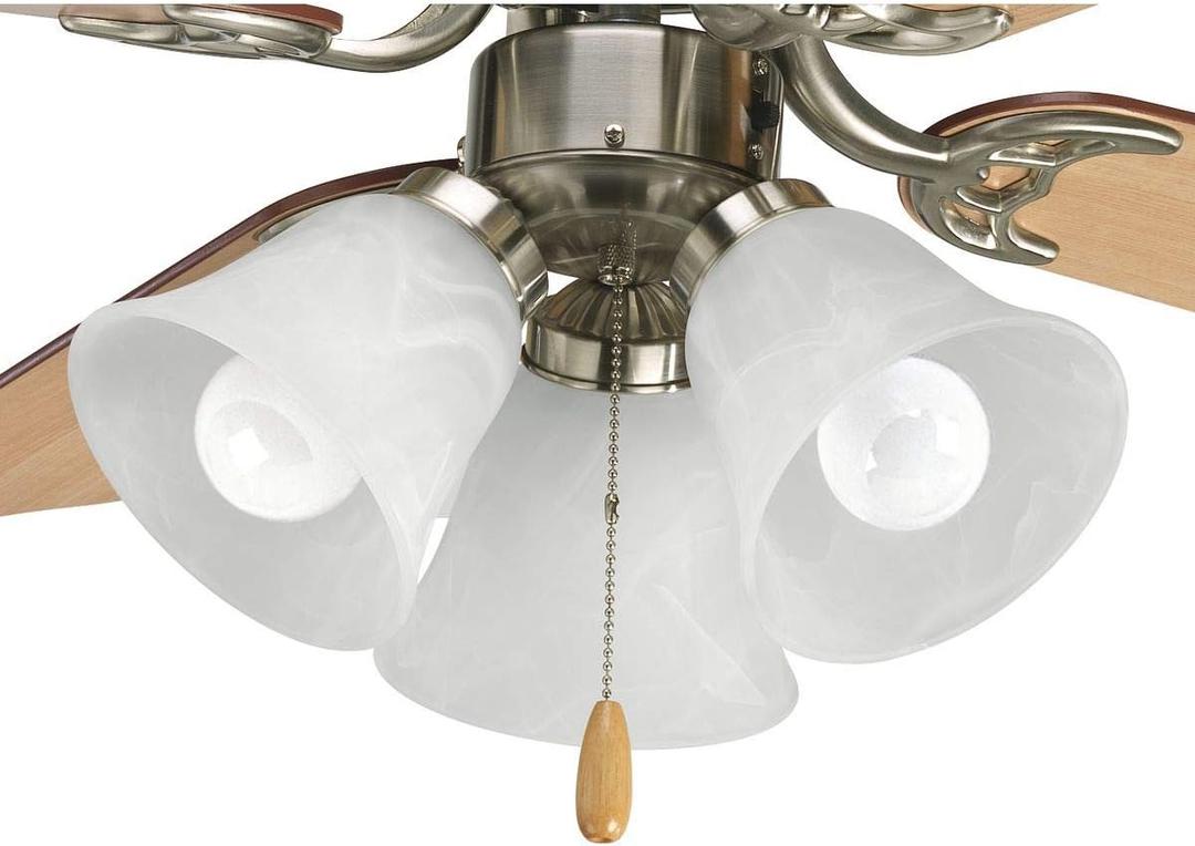Progress Lighting AirPro Collection Three-Light Ceiling Fan Light, Brushed Nickel
