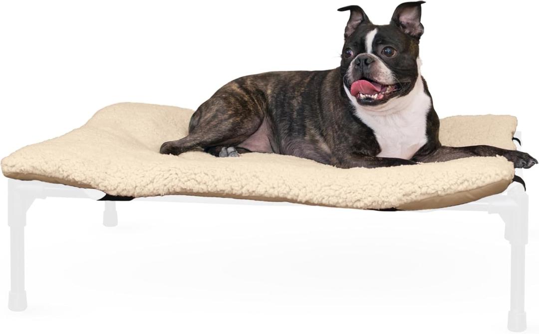 K&H Pet Products Dog Cot Pad (Cot Sold Separately), Pillow-Top Comfort Bed for K&H Medium Elevated Dog Beds, Soft & Fluffy, Secure Fit Straps, Machine Washable, Portable - Medium 32 x 25in Tan Fleece