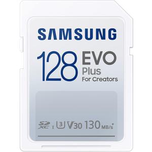 Samsung EVO Plus Full Size 128 GB SDXC Card 130MB/s Full HD & 4K UHD, UHS-I, U3, V30 (MB-SC128K/AM)
