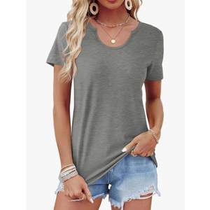 WIHOLL Summer Tops for Women Scoop Neck Basic Tees Short Sleeve Casual T-Shirts Loose Fit, Grey, size M