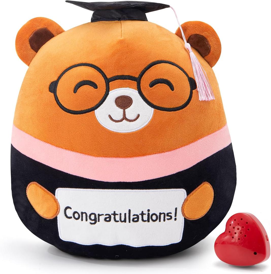 SpecialYou Voice Recorder Graduation Teddy Bear Plush Pillow 2026 with Cap & Diploma,12" Cute Recordable Teddy Bear Plush Toy Pillow Middle/Elementary School Graduation Ggifts for Kids & Adults
