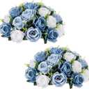NUPTIO Large Artificial Flower Centerpieces - 2 Pcs 13.8in Diameter Dusty Blue & White Fake Flowers Roses Balls - Silk Faux Rose Arrangement for Tables Wedding Party Centerpiece Table Decorations