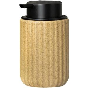 Textured Ceramic Foam Soap Dispenser 13.5oz Refillable Bottle with ABS Pump, Vertical Stripe Design for Bathroom & Kitchen, Tan