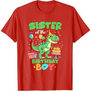 Sister of The Birthday Boy T Rex Dinosaur Family Party T-Shirt, Size S