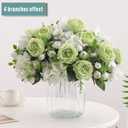 3 x 2 Bunches Green Peony Artificial Flowers for Decoration Small Faux Rose Fake Bouquet Silk Arrangements Table Centerpiece for Vase Cake Topper Bridal Baby Shower (2, Green White)