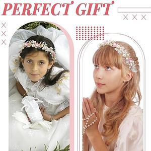 Retrowavy 2 Pcs Flower Girl Headpiece Rhinestone Crystal Wedding Headband Bridal Flower Headband for Girls Baby Hair (Pink)
