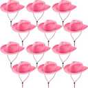 Hicarer 12 Pieces Disposable Plastic Cowboy Hat Set for Party Felt Wide Brimmed Western Cowgirl Hat for Men Women