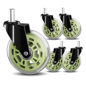 Green Office Chair Wheels 3" Inch Roller Blade Rubber Wheels Caster Replacement, 11mm Universal Fit Stem Heavy Duty Gaming Office Desk Stool Chair Wheel for Hardwood Floor Carpet - Set of 5