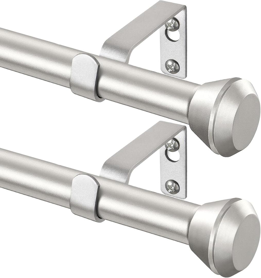 Curtain Rod 2 Pack, HOTOZON Heavy Duty Curtain Rods for Windows 32 to 58 Inch, Decorative Single Drapery Rod with Diamond Finials, Silver