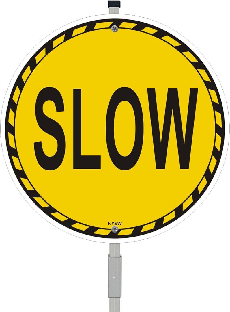 Slow Sign Children At Play 10" x 10" With 28" Long Metal Stakes Road Kids Dogs Playing Please Slow Street Safety Signal Stand Aluminum Outdoor Use Yard Business Home
