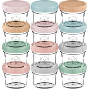 KeaBabies 12pk 4oz Glass Baby Food Containers with Lids - Leak-Proof, Microwavable Small Glass Jars, Baby Purees & Toddler Snack Storage Containers, BPA-Free, Dishwasher & Freezer Safe (Musk Dusk)