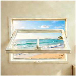 360-Degree Rotating Window Tempered Glass Casement Window with Metal Frame, Easy-Cleaning Ventilation Design for Home, Bathroom, Basement, Garage & Office (White, 24 * 24in)