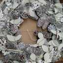 Birch Wreath with White Berries, Iced Pine Cones, Holly Leaf, Branch - 26" Winter Christmas Wreath for Front Door or Indoor Wall Window Thanksgiving Decor (Silver Green)