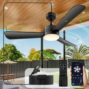 Ceiling Fans with Lights,36" LED Fan Light Hanging with Hook,Hook Type Ceiling Fan,Plug in Ceiling Fan Light,40W,3000-6500k,Remote Control,Portable Fan for Camping Bed,Patios,(Black)