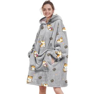 Aemilas Wearable Blanket Hoodie - Warm Sherpa Blanket Sweatshirt as Gifts for Adult Women Mom Men, One Size Fits All (C- Cat Print/Sherpa, Pocket With Cat Ears)